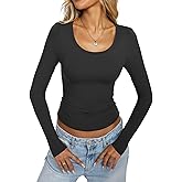 EasyGala Womens Double Lined Scoop Neck Long Sleeve Shirts Fitted Basic Tee Y2k Going Out Tops Fall Clothes 2026