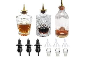 LINALL Bitters Bottle Set - Glass Vintage Bottle, Decorative Bottles with Dash Top, Dasher Bottles for Making Cocktail Great For Bartender Home Bar (3 pack)