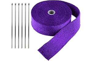 LKRXW Purple Exhaust Heat Wrap 2" x 32 Feet Motorcycle Exhaust Header Pipe Wrap Fiberglass Heat Shield Tape Car Manifold Insulation Thermal Protection with 6pcs Stainless Ties