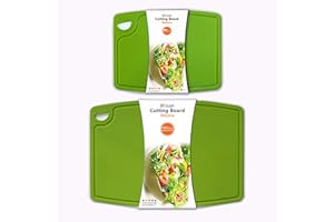 Liflicon Thick Cutting Boards for Kitchen Silicone Chopping Board Set of 2 Mid 12.6'' x 9.1”,Mini 9.1”x7.1” Non-slip Deep Drip Juice Groove Easy Grip Handle,Dishwasher Safe-Green