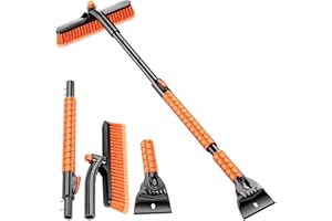 Showvigor Extendable Snow Brush and Ice Scraper for Car, 30"-35"-39" Adjustable Long Handle & 4.3" Ice Chipper, 360° Pivoting Brush Head & Comfortable Antiskid Grip