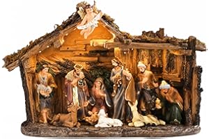 Chonsun Christmas Nativity Set 9.5 Inch Village with LED Lights Figurine Nativity Music 3AA Batteries Interior Display Figurines Decorate Interior Room Tabletop Decor