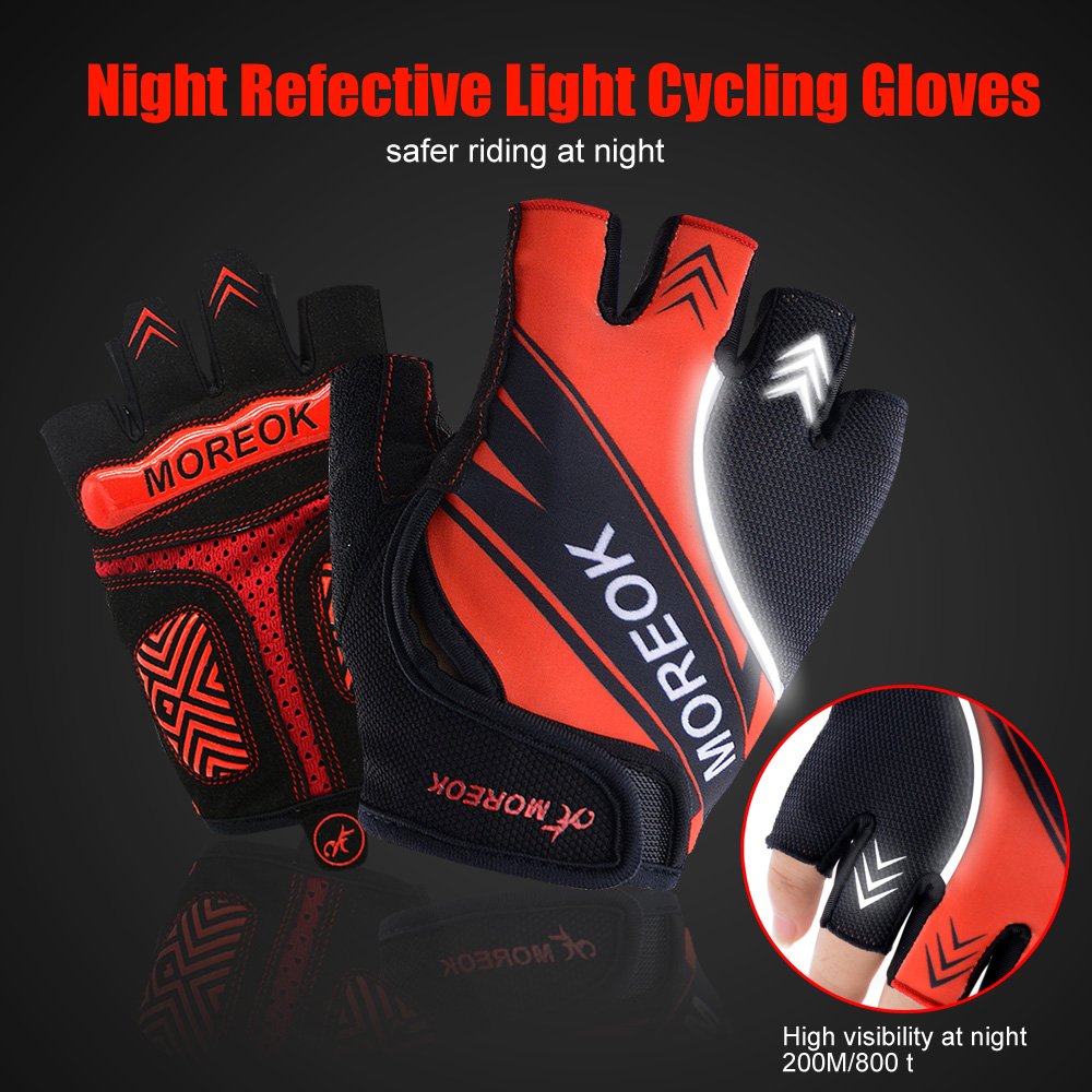 MOACC Cycling Gloves Shock-absorbing Gel pad Breathable Anti-slip Reflect Light Wearable Abrasion Half Finger Moutain Bike Road Racing Bicycle (L)