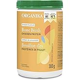 Organika Chicken Bone Broth Powder with Ginger- Free Range and Vegetarian Fed Chickens- Keto Friendly, High Protein and Miner