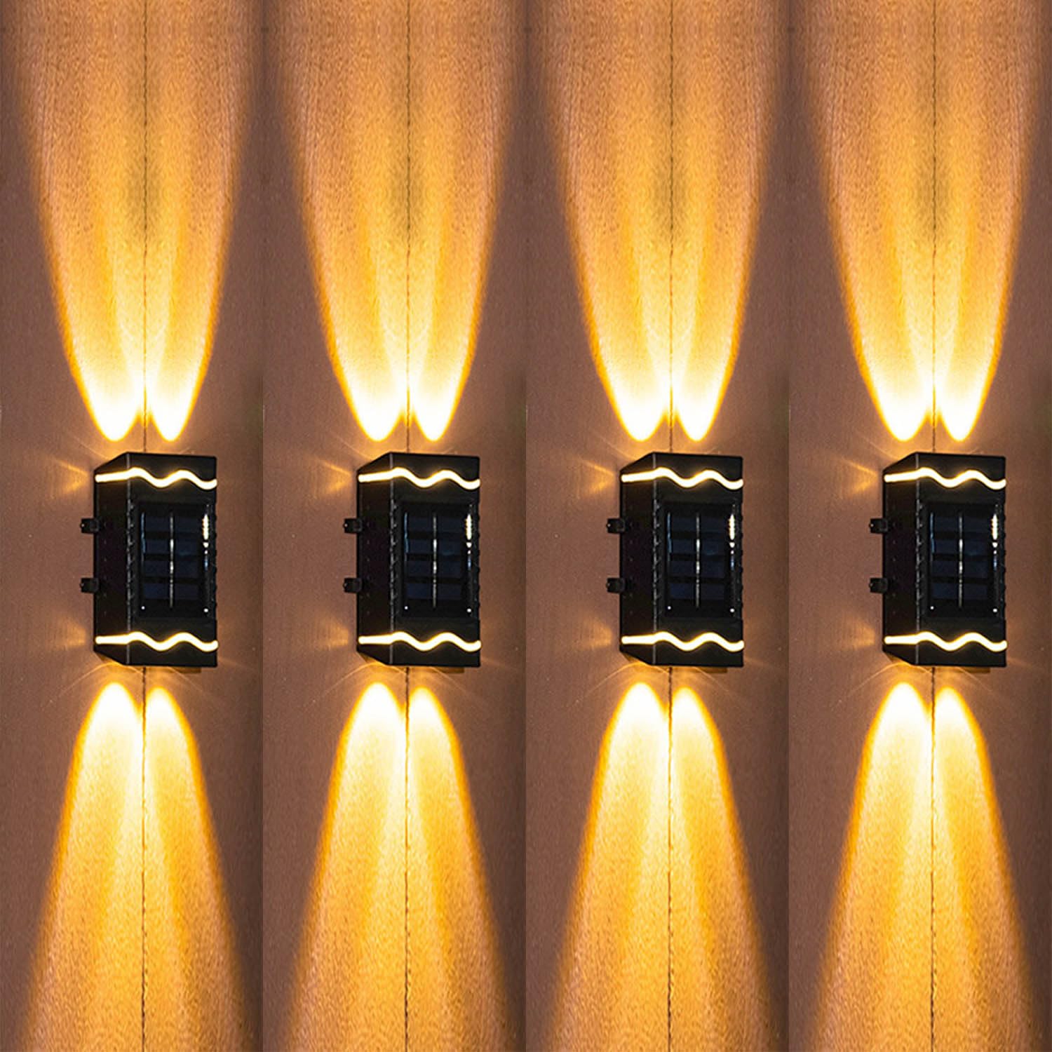 Leehui 4 Pack Solar Wall Lights Outdoor, Up and Down Front Door Lamps Waterproof Solar Fence Lights for Outside, Garden Decoration, Yard, Pathway (Warm White, 4 Pack)