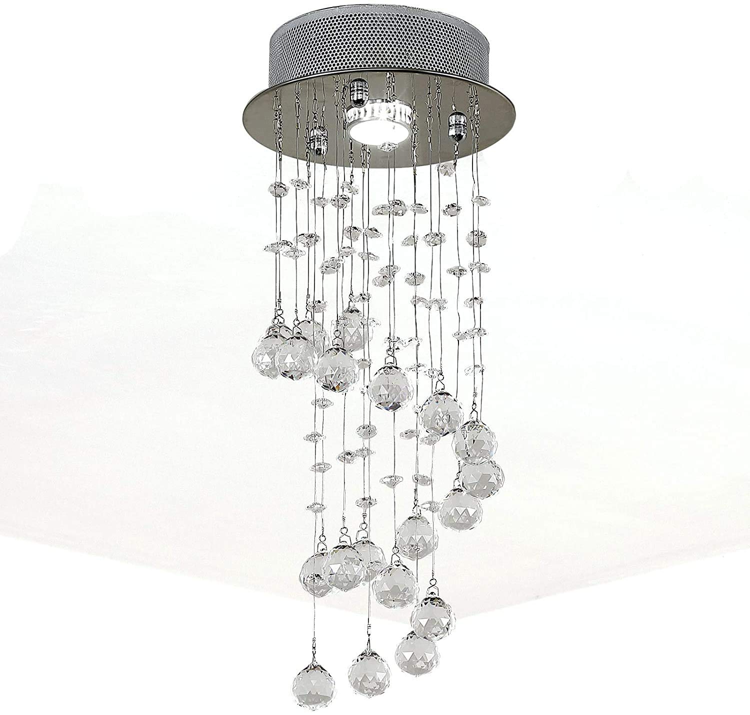 HOMCOM Metal Crystal Ceiling Light Chandelier Elegant Pendant Lamp Living Room Stairway Stairway Spiral Rain Drop Pendant Lamp Silver