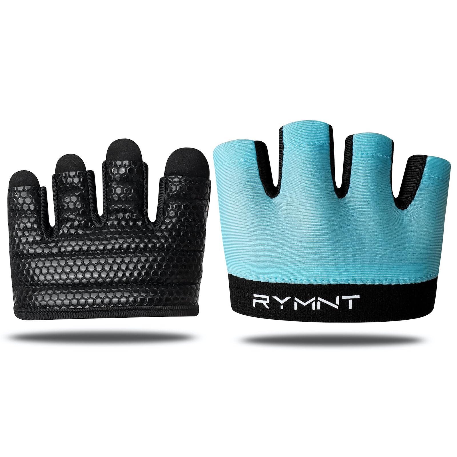 Photo 1 of RYMNT Minimal Workout Gloves,Short Micro Weight Lifting Gloves Grip Pads with Full Palm Protection & Extra Grip for Men Women Weightlifting,Gym,Cross Training,Powerlifting,WODs.Aqua-Medium