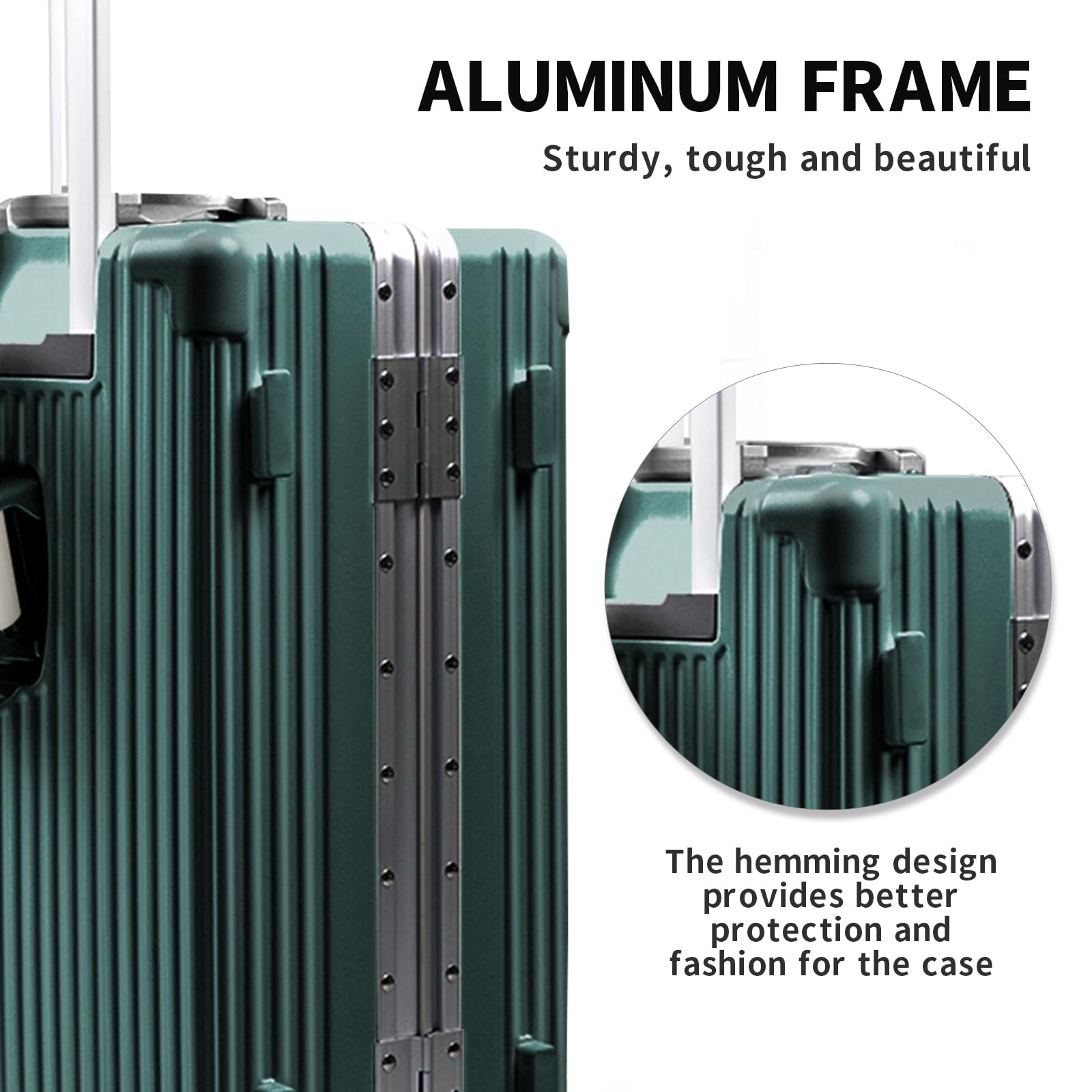 Carry On Luggage with Cup Holder and Usb Port, Aluminum Frame, Front Compartment, TSA Lock, 22x14x9 Airline Approved Hardside Suitcase with Spinner Wheels(Dark Green, 20-lnch)