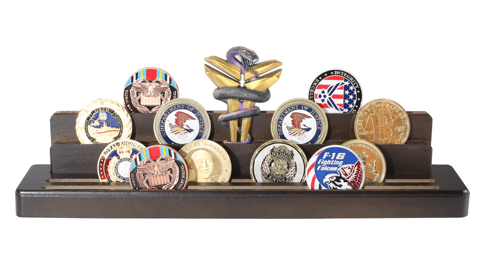 Coin Display Case Stand - 4 Rows Coin Holder - Holds 24 Standard Challenge Coins