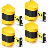 Barydat 4 Pcs 16.4 ft Retractable Barrier, Caution Do Not Enter, Yellow | Magnetic Wall Mount Barrier, Crowd Control Safety Belt, ABS Case, Grocery Retail Store Stadium Strong Suction Power