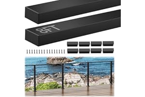 Gyykzz 8FT Aluminum Black Handrail, 2 Pack Rectangular Flat Top Hand Rail Prefect for Coastal Projects, Deck Railing Top Rail Square Tube with 8 Nylon End Cap for Indoor Outdoor Stairs DIY Balustrade