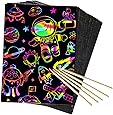 AxPower 50 Piece Rainbow Scratch Paper Art Set Magic Black Scratch Paper Scratch it Off Art Crafts Notes Sheets Cards with 5 Wooden Styluses for Easter Party Game Christmas Birthday Gift