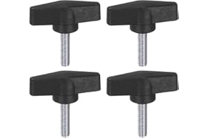 HARFINGTON 4pcs Tee Wing Knobs M8 x 30mm Metric Male Threaded Stud 55mm T Head Plastic Knob Handles Thumb Screws Hand Clamping Tightening Knob Grip Thumbscrew, Black