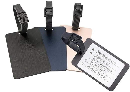 LuxusVagabund 4 Stück Kofferanhänger I Gepäckanhänger I Anhänger für Reisegepäck, Taschen und Koffer (Alu)