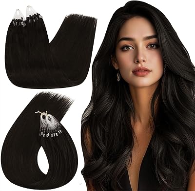 Ugeat Microring Extensions Echthaar Dunkelbraun Extensions Echthaar Microring Braun Haarverlängerung Micro Bondings Brown für Frauen 35 cm 50g 50 Strähnen