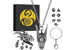 KELLER & WEBER Mini DND Dice Set with Dragon Head Metal Cage Portable Keychain Necklace, Tiny 7pcs Polyhedral D&D Dice Set, DND Gifts with Gift Box, D&D Accessories for RPG, Dark Silver