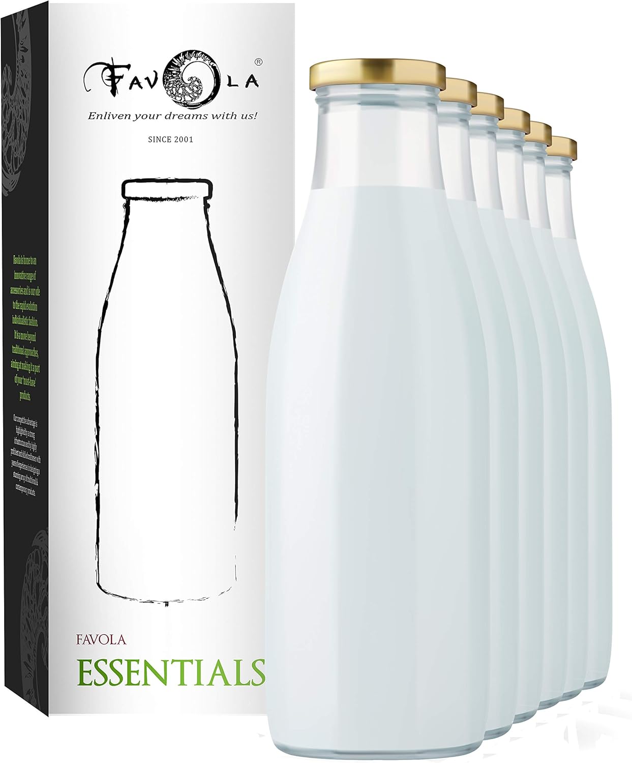 Favola Hygienic Water/Milk/Juice Bottle with Air Tight Cap, 1000ml, 6 ...