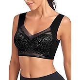 WOWENY Seamless Lace Bras for Women Wirefree Comfortable Mesh Padded Soft Back Smoothing Bra