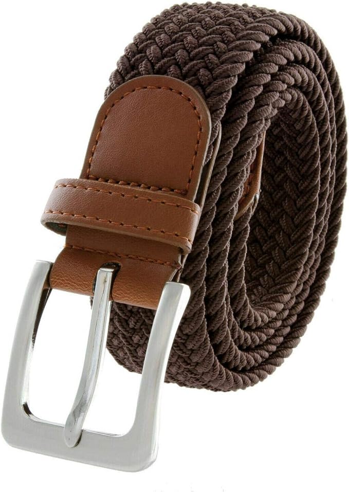 Men Stretch Braided Casual Woven Belt 13/8" Wide Brown