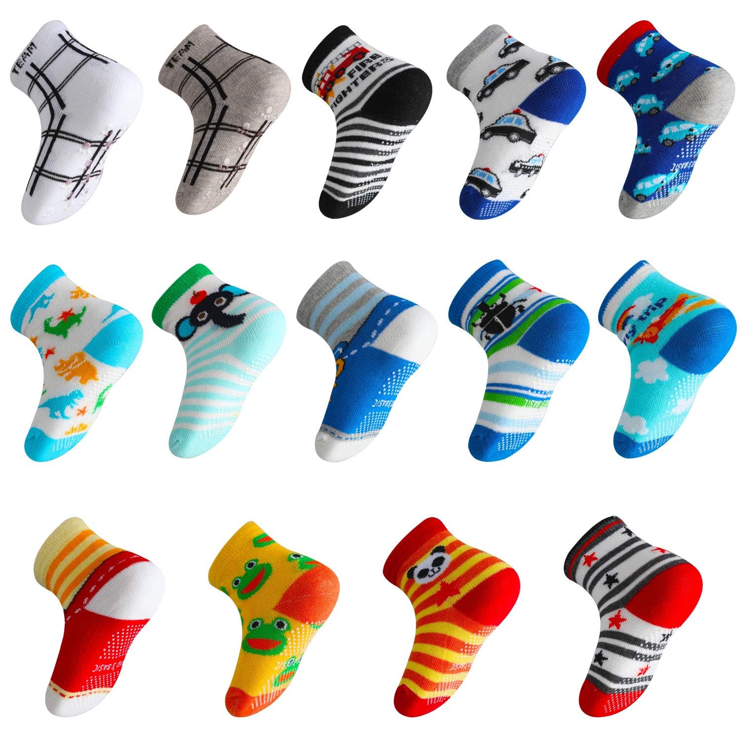 Lictin Toddler Socks - 14 Pairs, Assorted Animal Print, Colored, Anti-slip, Boys & Girls Socks Set, Ages 1-3