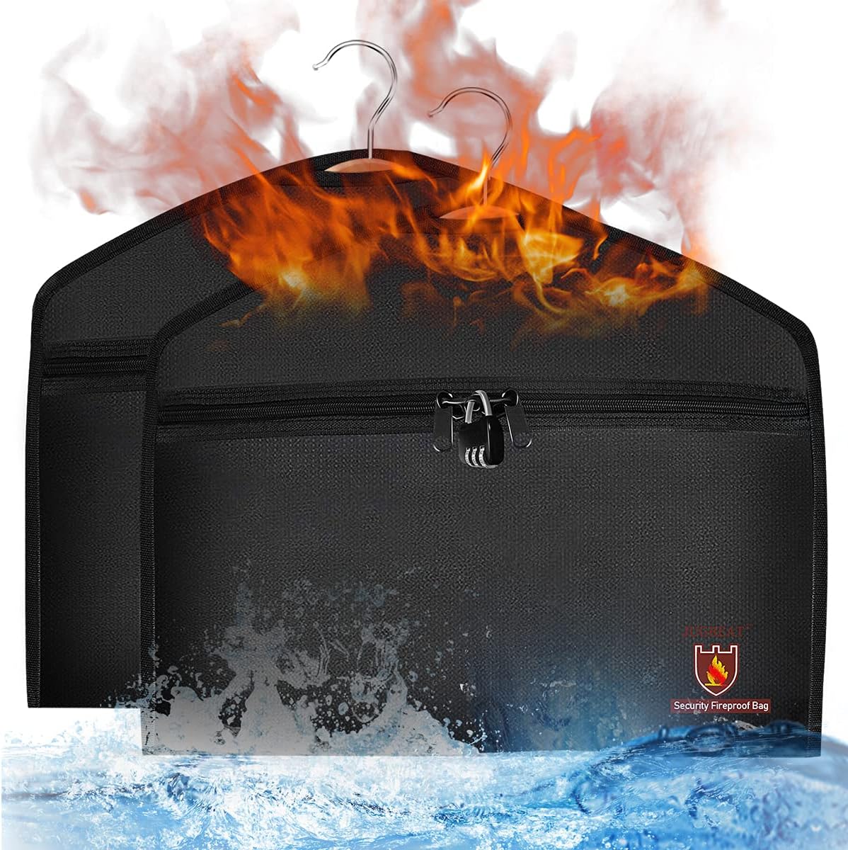 JUGREAT Hanger Diversion Fireproof Safe with Lock, Hidden Pocket Safe,Waterproof Secret Document Holder Zipper Pouch, Under Hanging Clothes with Pocket to Hide Valuables for Travel or Home,2 Pack