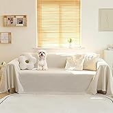 MEETSKY Couch Cover for 2 Cushion Couch Sofa Covers Washable Chenille Sectional Couch Covers for Pets with Tassel Durable Furniture Protector, 91" x 118", Beige