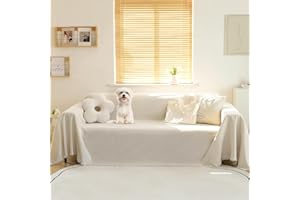 MEETSKY Couch Cover Sectional Sofa Covers Washable Chenille Couch Covers for 2 Cushion L Shape Sofa Slipcover Multi-Use Furniture Protector for Dogs Pets, 71" x 118", Beige