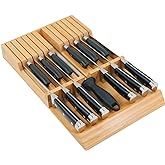Utoplike in-Drawer Knife Block Bamboo Kitchen Knife Drawer Organizer, Handle Steak Knife Holder Without Knives, Fit for 12 Knives and 1 Sharpening Steel (Knives Not Included)