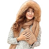 Winter Warm Women Hoodie Hat/Scarf/Gloves Set Soft Plush Thick Warm Hat