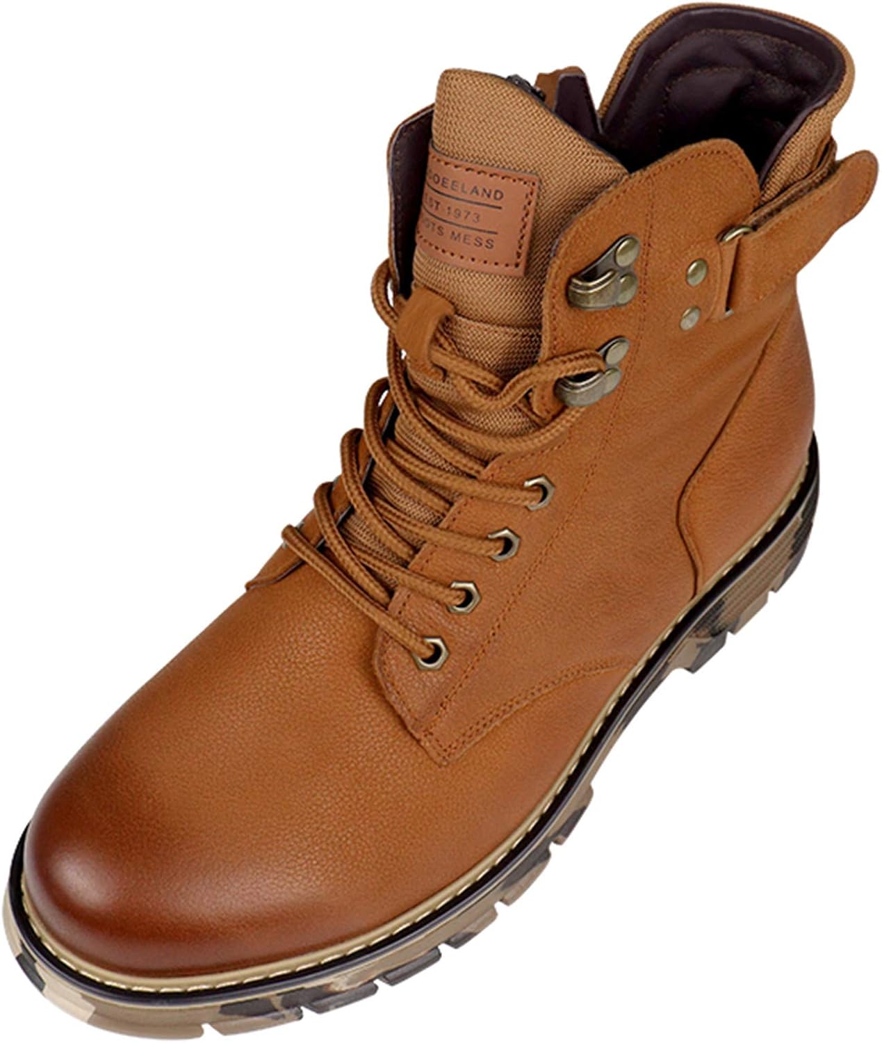 Men's Leather Ankle Boots Fur Lined Winter Walking Shoes Side Zipper Round Head NonSlip Casual