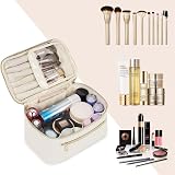 Wandering Nature Travel Makeup Bag PU Leather with Brush Compartment Milky White view 6