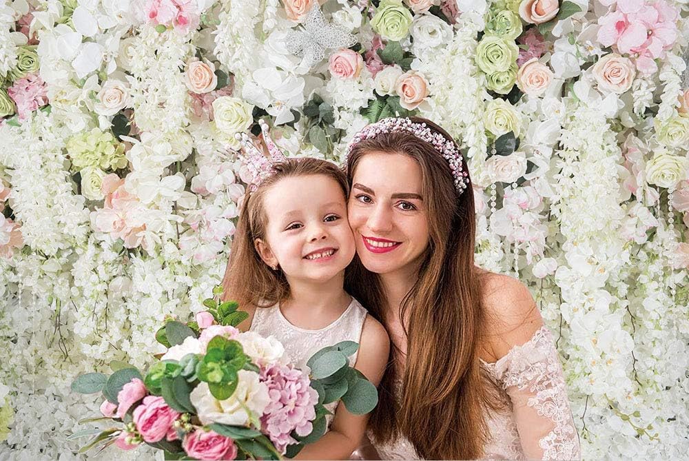 Avezano 7x5ft Wedding Flower Photography Background Floral Curtain White Flower Wall Backdrops for Baby Shower Birthday Party Ceremony Wall Decoration Banner - Image 3