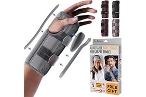 DR. BRACE Adjustable Wrist Brace Night Support for Carpal Tunnel, Doctor Developed, Upgraded with Double Splint & Therapeutic Cushion,Hand Brace for Pain Relief,Injuries,Sprains (S/M Right Hand, Grey)