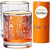 AWAZ Whiskey Glasses – Set of 2, Engraved with Whiskey-Making Process, 24k Gold Rim – 11oz Scotch, Bourbon Lovers Glass – Best Gift - Men, Dad, Husband, Coworker – Holiday, Birthday, Retirement