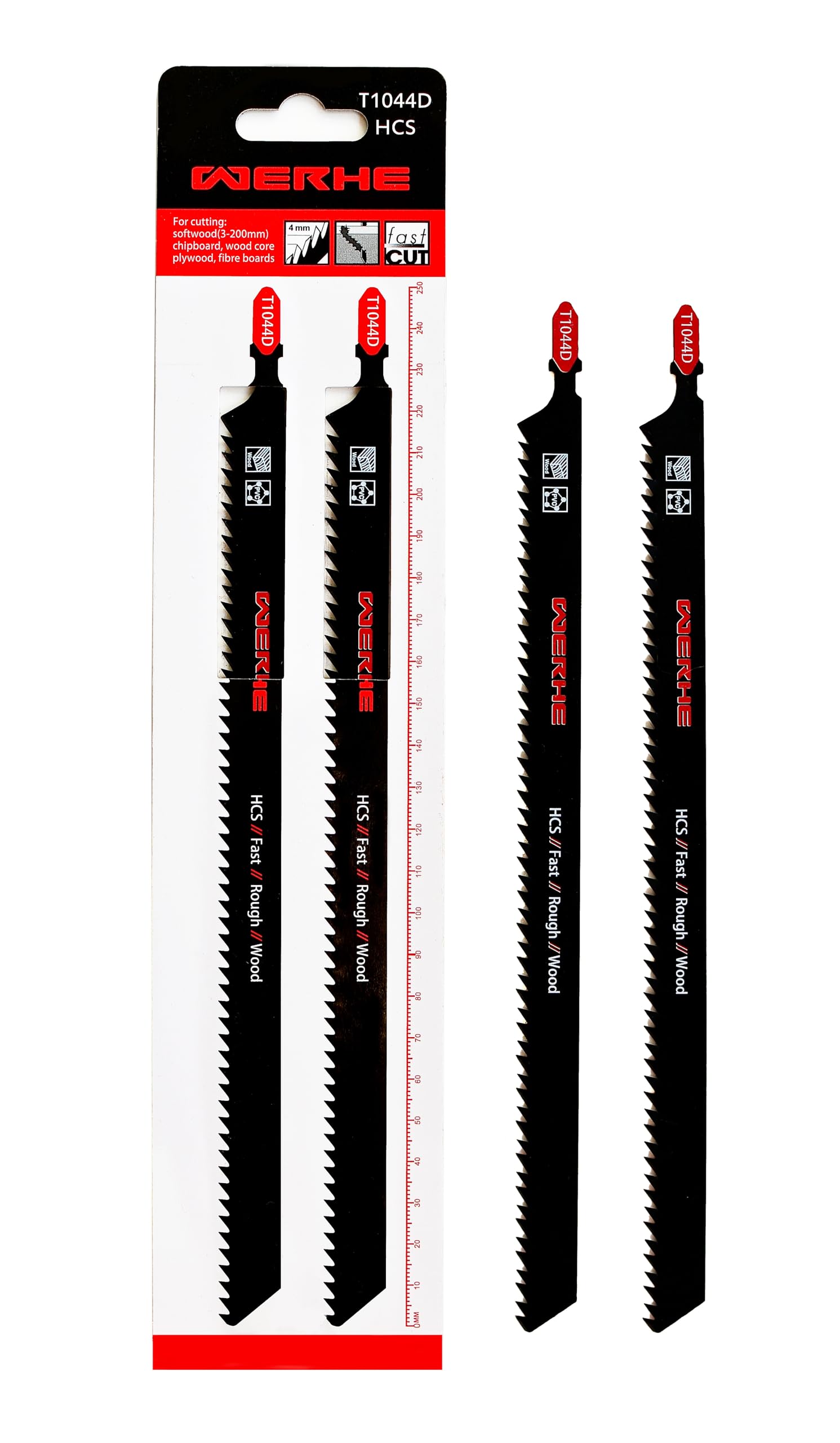 WERHE ® Professional - 2 x Wood Jigsaw Blades - C 250mm T1044D Jumbo Long - Fast Cutting thick layers - Compatible with Bosch, Metabo, Milwaukee, Makita Jigsaws