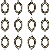 uxcell 12 Pcs Pendant Trays Kit, 20mm Oval Blank Bezel Pendant Tray Base Connector Settings for Photo Charm Jewelry Making DIY Crafts, Bronze (Hollow Lace)