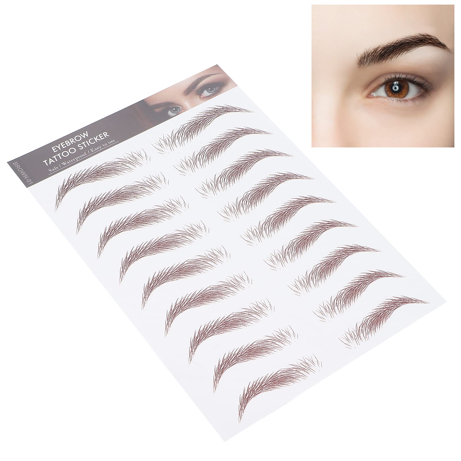 Eyebrow Transfers, Eyebrow Tattoo Sticker Eyebrow Transfer Sticker for Women,Eyebrows Tattoo Stickers Waterproof Long Lasting False Tattoos Peel Off Instant Eyebrow for Women Girls Makeup(BROWN-01)