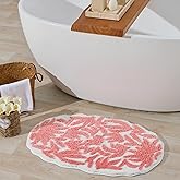 ORTIGIA Cute Leaf Bath Mat, Coral Pink Leaves Bathroom Rug Soft Plush Microfiber Absorbent Quick Dry Non Slip Washable Mats Floor Carpet for Shower Stall Bathtub Bedroom Sink Laundry Decor, 20x32