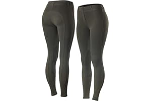 HORZE Ella Women's English Riding Pull-On Schooling Breeches with ALOS Leather Knee Patches | Size Charts in Images