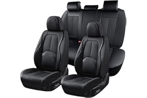 Coverado Car Seat Covers Full Set, Premium Nappa Leather Seat Covers for Car, Waterproof Car Seat Protector with Lumbar Support, Automotive Seat Covers Universal Fit for Most Cars SUV Truck(Black)