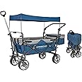 WONDERFOLD S4 Push & Pull Folding Utility Cart with Brakes, Removable Canopy, Telescopic Pull Handle & Adjustable Push Handle, 150 lb Capacity, Navy