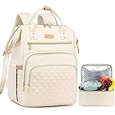 Lunch Backpack, 15.6 inch Laptop Backpack with Insulated Lunch Bag, Backpack Cooler for Women, Large Travel Backpack Lunch Box Compartment, Work Computer Backpack, Teacher College Book Bag, Beige