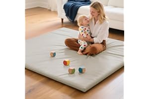 Mallify Vegan Leather Baby Play Mat, 50x50 Thick & Waterproof Foam Playpen Mat for Babies and Toddlers, Non-Toxic Baby Play mats for Floor, Gray