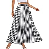 TITOMD Womens Summer Maxi Skirts Plaid Gingham Long Skirt A Line Pleated Flared Casual Vacation Outfits with Pockets