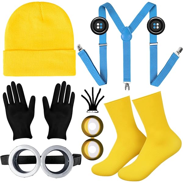 Steampunk Halloween Costume Set - Goggles, Yellow Beanie, Blue Tutu, Suspenders & Gloves For Adults