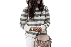 Dokotoo Sweaters for Women 2024 Crewneck Striped Cute Color Block Fall Winter Knitted Pullover Tops