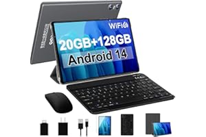 SKYEGG Android 14 Tablet 10.1 inch Tablets,20GB RAM 128GB ROM 1TB Expand,Octa-Core Processor,Dual Camera,WiFi 6,Bluetooth 5.0,6000mAh Long Battery Life with Keyboard/Mouse-Grey