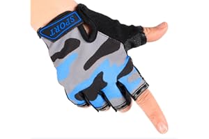 BXT Kids Fingerless Cycling Gloves Mittens Breathable Non-Slip Shock-Absorbing Kids Riding Bike Gloves Girls Boys Fishing Bicycle Roller Skating Hunting Climbing Half Finger Outdoor Sports Gloves