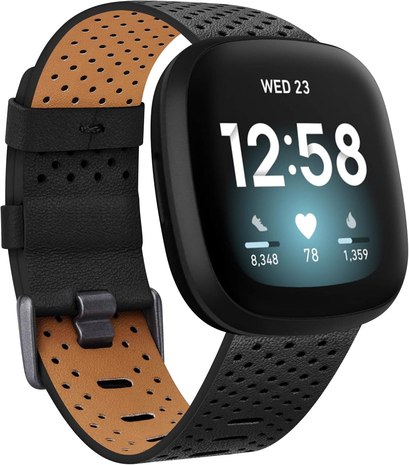 Strap Compatible with Fitbit Versa 3 / Fitbit Sense Strap Leather, Genuine Leather Replacement bands Compatible with Versa 3