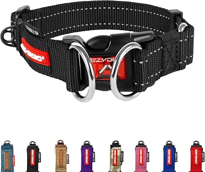EzyDog Double Up Dog Collar Reflective Nylon Webbing Medium Black